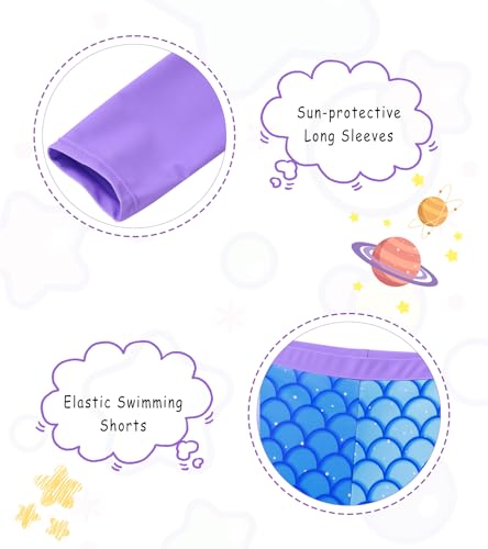 Image of Vogseek 4-10T Girls Rashguard 2 Pieces Long Sleeve Swimsuit Swimwear with Shorts