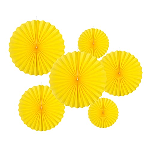 Image of MOWO Yellow Paper Fans Hanging Decoration, 6pc | Summer birthday graduation wedding retirement baby shower new year valentines day party decoration
