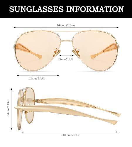 Oversized Gold Aviator Sunglasses for Women Men Retro 70s Metal Big Aviators Sun Glasses Womens Trendy CS0024