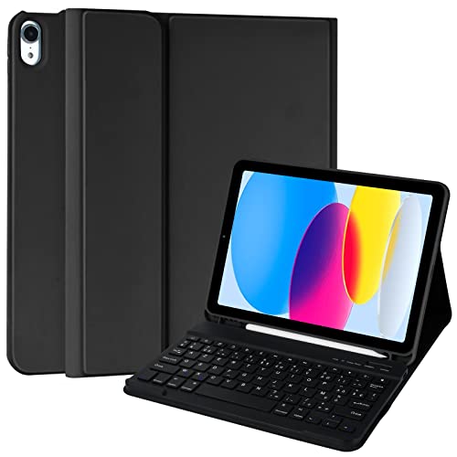 Coque Clavier pour Nouvel iPad 10eme 2022 Version,Étui et Porte-Crayon pour iPad 10.9 2022 Amovible Bluetooth Français Clavier, Clavier Sans Fil avec Coque Réveillez Automatique pour iPad 10 Gen 2022 Cover