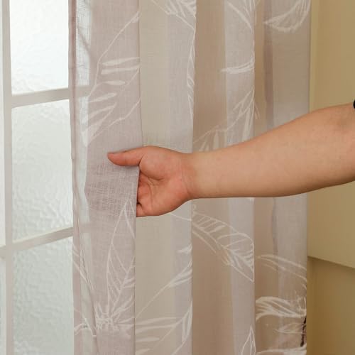 Image of Story@Home Long Door Curtains 9 Feet Long Set of 1 | Floral Printed | Semi Transparent Curtain | Net Curtains | Sheer Curtain for Living Room | (118 X 275 Cm, Grey & Pink) | Perfect for Home Decor
