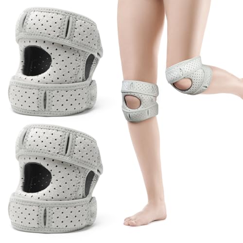 2 Stück Wellness Patella Kniebandage, Kniebandage zur ​​Belastungsreduktion​​, Verstellbare Knieunterstützung, Stabilisierende Kniehilfe, Atmungsaktive Knie Schiene für Läuferknie Springerknie (Grua)