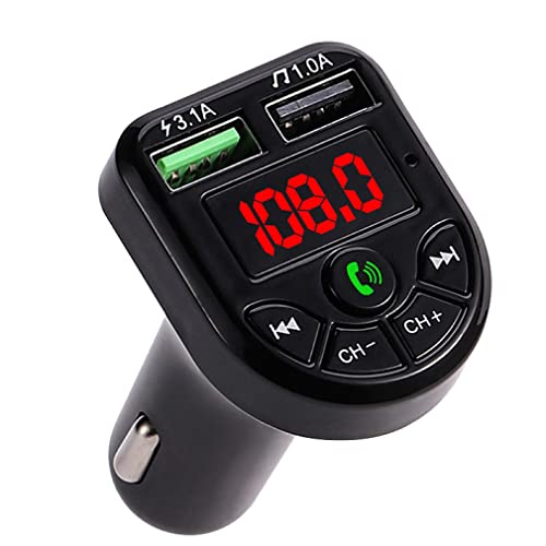 Transmisor FM Bluetooth Manos Libres para Coche, Reproductor Inalámbrico MP3 Mechero Coche Adaptador Receptor con Dual USB 5V/3.1A. Pantalla Roja.