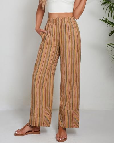 Striped Palazzo Pants for Women Summer Casual Elastic High Waisted Wide Leg Beach Pants Travel Vacation Outfits2