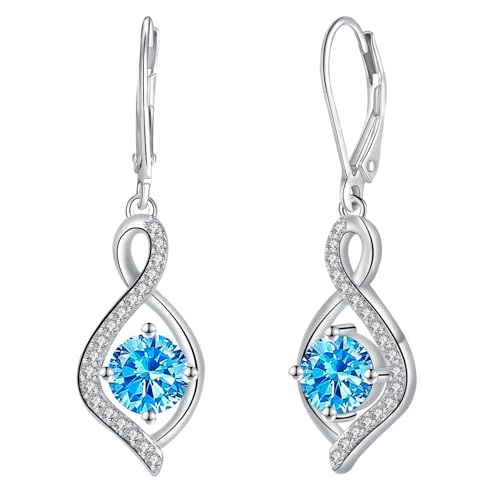 Micory Pendientes Colgantes de Plata de Ley 925 Pendientes Infinito con Piedra de Nacimiento Joyas para Mujer Novia Esposa Mamá
