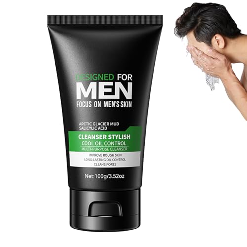 Tkekruh Limpiador Facial 100g, Limpiador Facial Hidratante, Limpiador Purificante, Deep Clean, Limpia Suavemente la Piel y Regula el Equilibrio Hidrolipídico, Fácil de Enjuagar, para Hombres