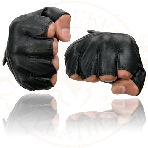Image of Milwaukee Leather SH198 Men's Black Flame Embroidered Fingerless Gloves with Gel Palm | Padded Comfort; Vibration Relief; Flame Embroidery