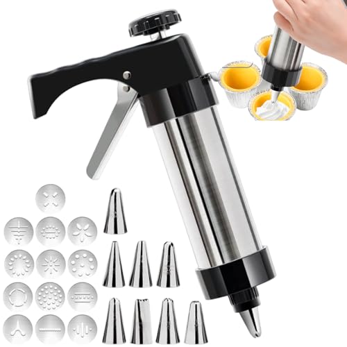 Juego de moldes para decoración de tartas, kit de tuberías de acero inoxidable, anillos de acero inoxidable con boquillas, extrusora de galletas multifuncional y herramienta de relleno de crema, para