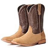 IUV Cowboy Boots for Men Suede Square Toe Western Boots Pull On Durable Classic Embroidered Boot