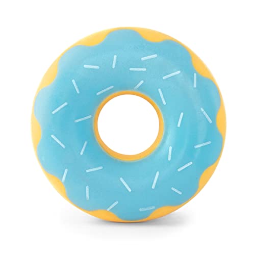 ZippyPaws ZippyTuff Dog Chew Toy - Durable Rubber Chew Ring Toy Puppy Teething Toys Tough & Squeaky Toys for Small Medium & Large Dogs Flexible TPR Material - Blueberry Donut