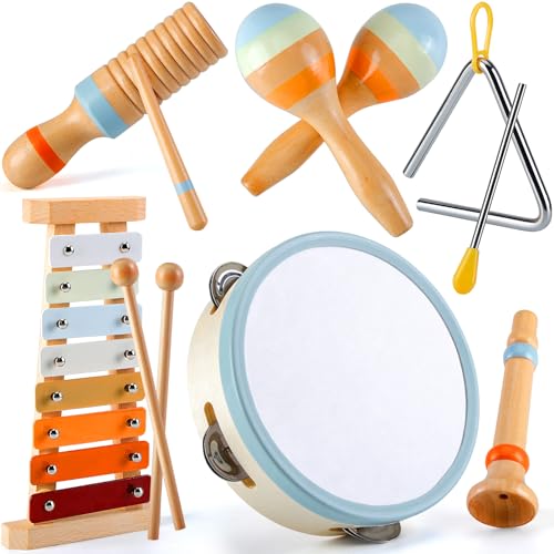 Image of Musical Instruments for Toddlers 1-3,Wooden Music Toys for 1 Year Old with Xylophone & Maracas,Montessori Percussion Set in Neutral Boho Colors,Kids Preschool Educational Birthday Gifts