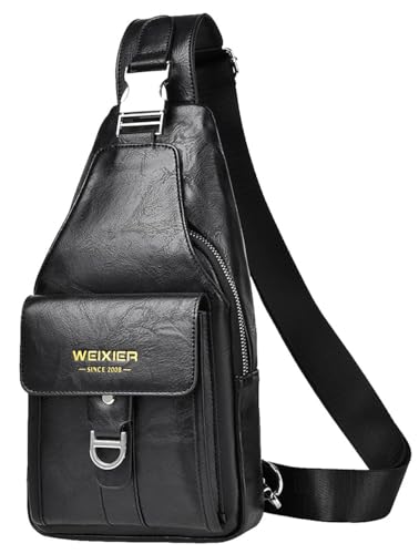 Hjkiopc Borse a spalla da uomo,Borsello Tracolla Zaino Monospalla Pelle Borsa a Tracolla Piccolo Impermeabile Spalla Sling Bag (Nero 1)