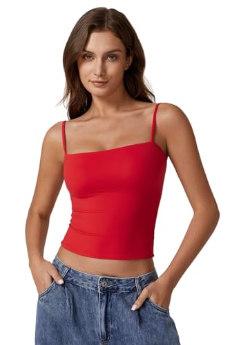 Image of QINSEN Women's Double Lined Basic Tank Top Adjustable Spaghetti Straps Sleeveless Camisole Shirts