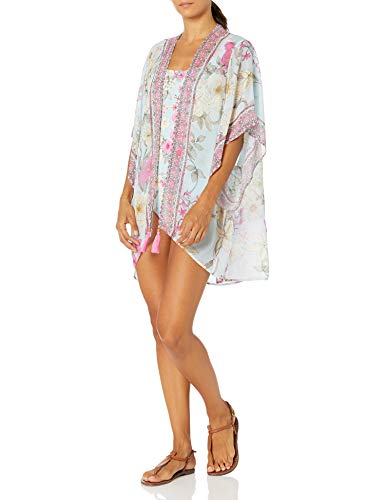 Johnny Was Women's Blue and Pink Printed Short Kimono, Multi, X-Large