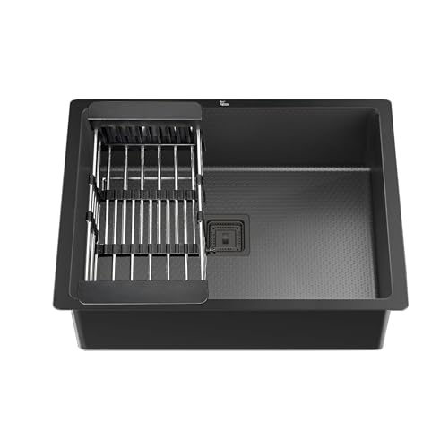 Image of Fossa 20x17x9 Inch 𝟓-𝐘𝐄𝐀𝐑 𝐖𝐀𝐑𝐑𝐀𝐍𝐓𝐘 Single Bowl Honeycomb Embossed Handmade Kitchen Sink Nano Coated Stainless Steel Deep Bowl Rust Resistant Modern Modular Sink Black (Matte Finish)