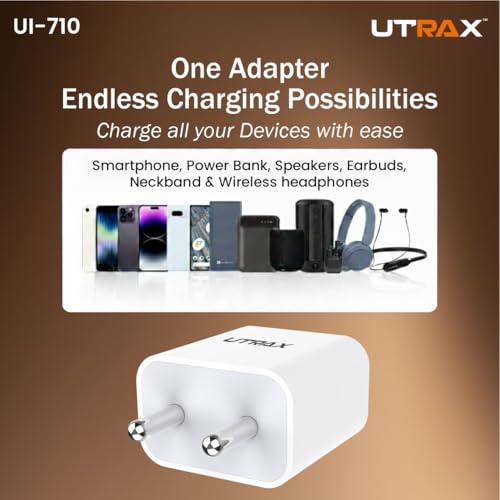 Image of UTRAX 12W Fast Charger with USB to Type-C Cable | BIS Approved Mobile Charger | Fast Charging Adapter with Multi-Level Protection | Compatible with Android Smartphones, Tablets & Type-C Devices