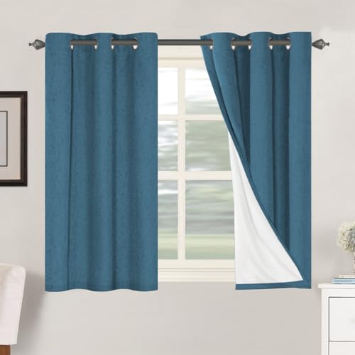 Image of H.VERSAILTEX 100% Blackout Curtains for Bedroom Thermal Insulated Linen Textured Curtains Heat and Full Light Blocking Drapes Living Room Curtains 2 Panel Sets, 42x45 Inch, Blue Sapphire