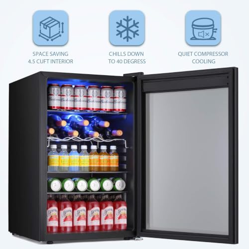 Image of Antarctic Star Beverage Refrigerator -145 Can Mini Fridge for Soda Beer or wine,Small Drink Dispenser, For Office or Bar with Adjustable Removable Shelves，4.5 Cu. Ft. (Black)