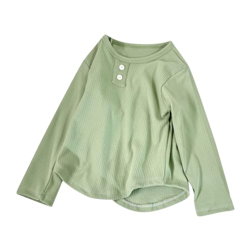 Girls Boys Crewneck Button Henley Shirts Kids Basic Solid Long Sleeve Curved Hem Tops Oversized Comfy Soft Casual Outfits