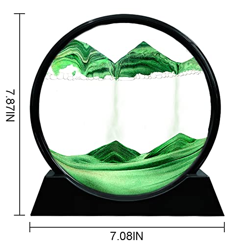 Image of Muyan Moving Sand Art Picture Sandscapes in Motion Round Glass 3D Deep Sea Sand Art for Adult Kid Large Desktop Art Toys (7 Inch, Green)