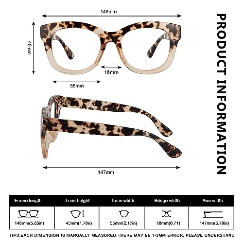 YOBOCO 3 Pack Oversized Reading Glasses Women 1.25 Large Designer Reading Glasses Men 1.25,Tortoise Brown/Tortoise Gray/Half Tortoise Brown - Image 2