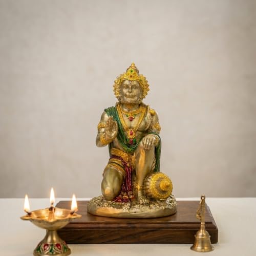 Image of Blessing Hanuman Idol - Multicolor Sitting Bajrangbali Murti with Gada for Home Temple Decor | Lord Hanuman Ji Statue for Strength, Protection & Devotion | Puja Showpiece Gift (7 Cm Hanuman ji)
