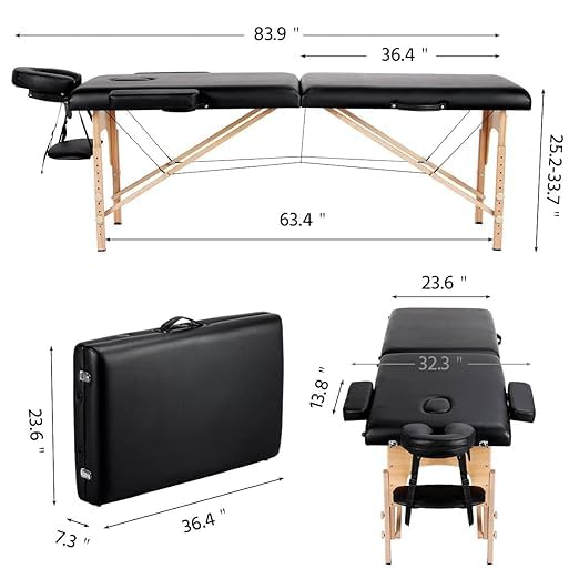 Toh-FA Portable Massage Table Spa Folding 84 Inch Height Adjustable 2 Fold Massage Bed with Carry Case Pu Leather Professional Facial Salon Tattoo Bed, Hold Up to 450Lbs, Black Toh-FA Portable Massage Table Spa Folding 84 Inch Height Adjustable 2 Fold Massage Bed with Carry Case Pu Leather Professional Facial Salon Tattoo Bed, Hold Up to 450Lbs, Black