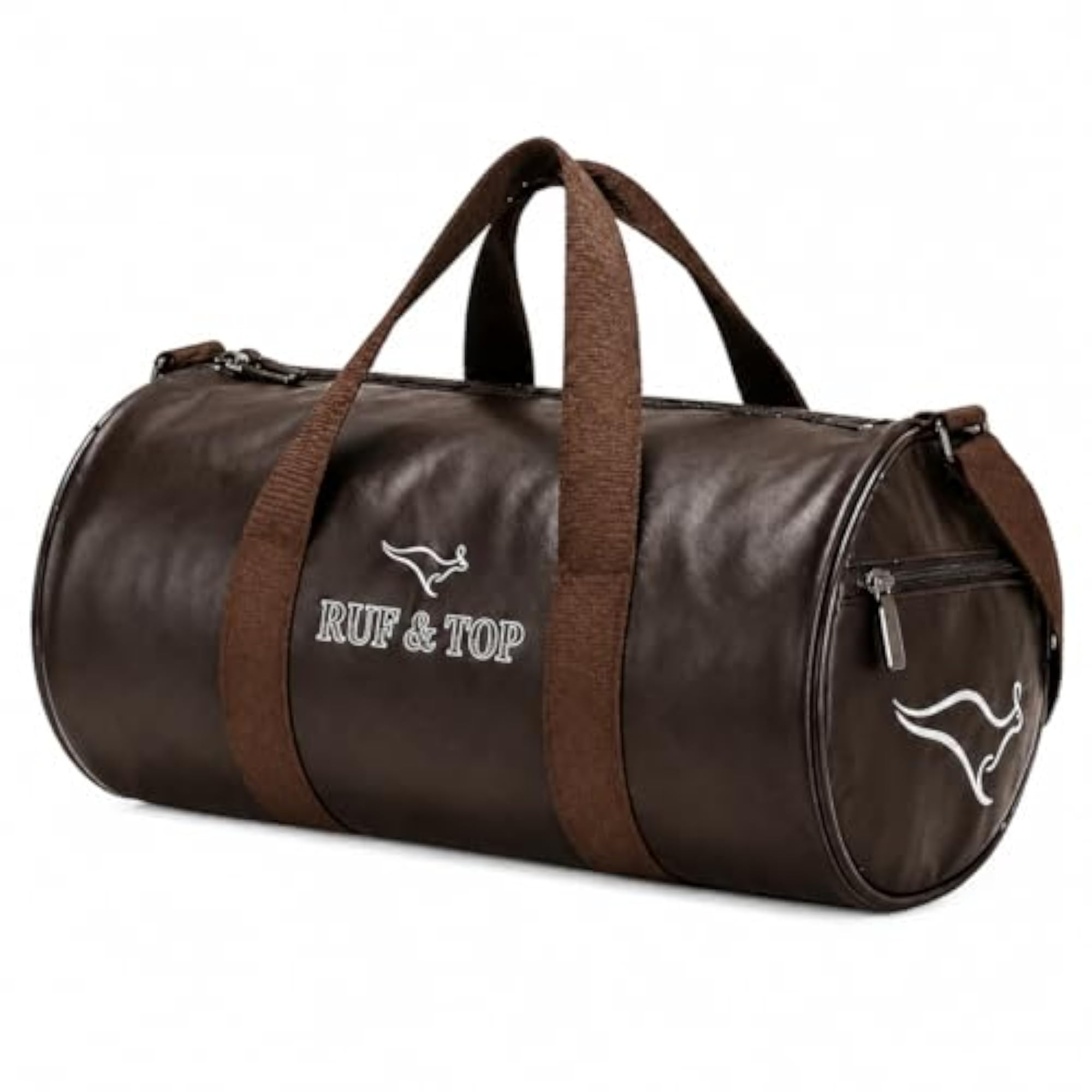 Brown PU Leather Gym Duffle Bag with Shoulder Strap