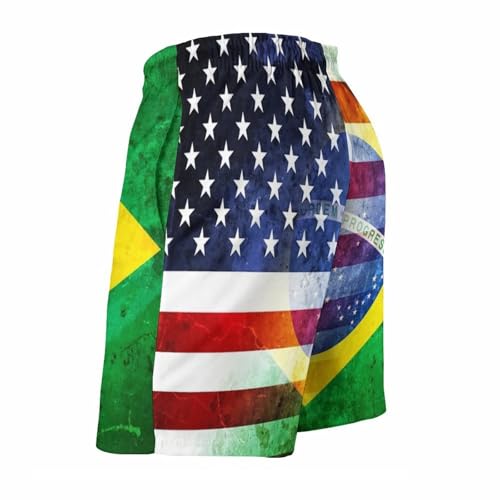 Vintage U.S.A. and Brazil Flag Men's Trunks Shorts Beach Athletic Running with Pockets and Mesh Lining4