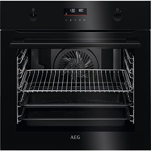 AEG BPE535060B Einbau-Backofen/Pyrolyse Selbstreinigung/Serie 6000 mit Ringheißluft: gleichmäßige Garergebnisse auf 3 Ebenen/Made in Germany / 45 Automatikprogramme/LED-Touchdisplay/Schwarz