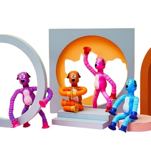 Image of Pop Tubes Sensory Fidget Toys for Girl Kid 6PCS, Suction Cup Dog Toy Autism Toddler Toys Autistic Airplane Travel Toys Cute Stocking Stuffer Gift Cool Toys for Kid