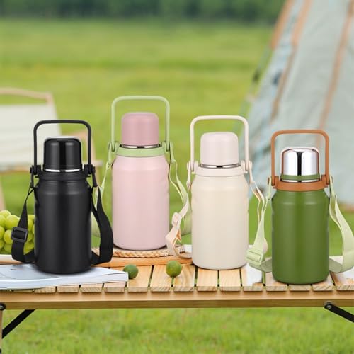 Image of 800 /1200 /1500ml Large Capacity 316 Stainless Steel 3-in-1 Lid Vacuum Insulated Handheld Water Bottle Portable Leak-Proof for Office Sports Outdoor as New Year /Valentines Gifts for Family Friends