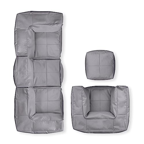 Lumaland Beanbag Lounge Modular Set | 5-Piece Set | Waterproof Chill-out Lounge Set | Indoor & Outdoor Seating Set | Expandable & Washable Seating Furniture for Garden & Indoors [Gris]