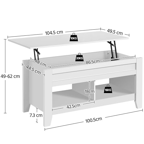 Yaheetech Couchtisch Höhenverstellbar Kaffeetisch Wohnzimmertisch mit Ablagefach Holz Sofatisch Beistelltisch für Wohnzimmer, Weiß – Ansicht 3