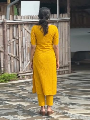 Image of ANNI Designer Women's Viscose Straight Printed Kurta with Pant | Ethnic Indian Kurta Set | Round Neck Keyhole Design | Elbow Sleeve Traditional Dress | Office Occasion Outfit