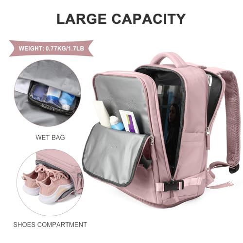 Image of coowoz Travel Backpack For Women Men,Carry On Backpack,Hiking Backpack Waterproof Outdoor Sports Rucksack Casual Daypack travel essentials(Pink Purple)