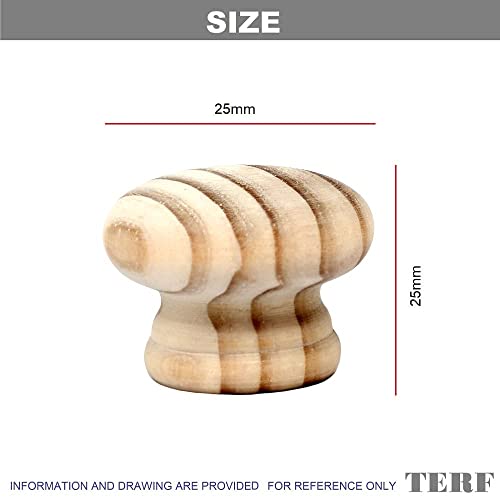 TERF® Traditional Unlacquered Pine Wooden Cupboard Cabinet Door Knob 25mm Drilled Wood Knob with Fixing for Chest Drawer Cupboard Kitchen Wardrobe Door Pull Handle Knobs - Image 3