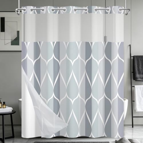 Xiazhilaio No Hook Geometric Shower Curtain and Liner Set, 71x74 Inch