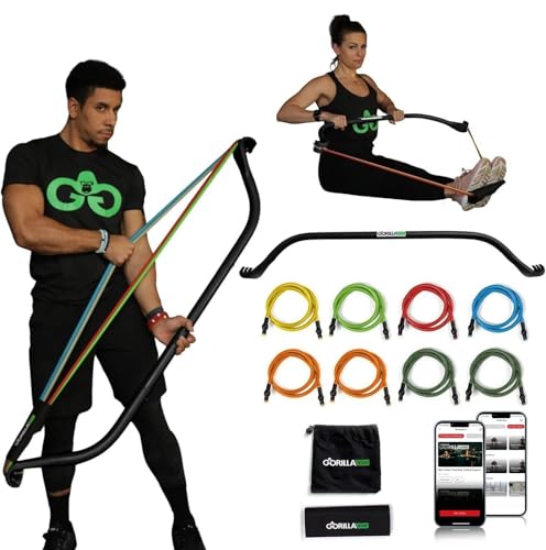 Gorilla Bow Original All-in-One Home Gym System Professional-Grade Resistance Band Bar for Strength Training HIIT & Full Body Workouts Durable Design for Home Travel & Outdoor (Black 330 lbs)