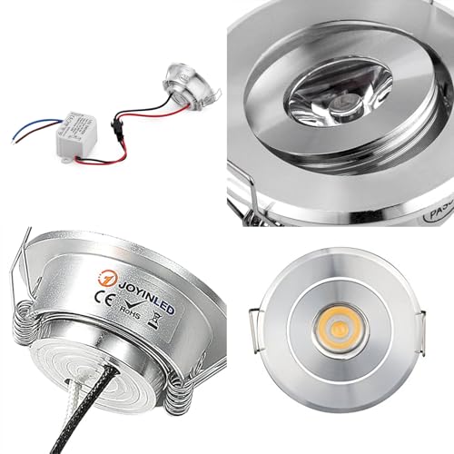 Image of Pack of 10 Mini LED 2 inch Recessed Spotlight Cabinet Lighting 1x3W Chrome Color 3W Warm White 3000K + Led Driver