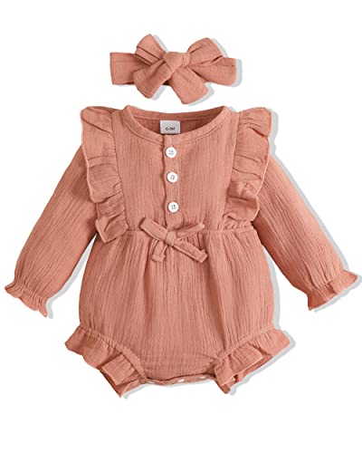 Image of Renotemy Infant Baby Girls Rompers Fall Winter Jumpsuit Girl Long Sleeve Rompers Baby Girl Clothes 0-3 Months