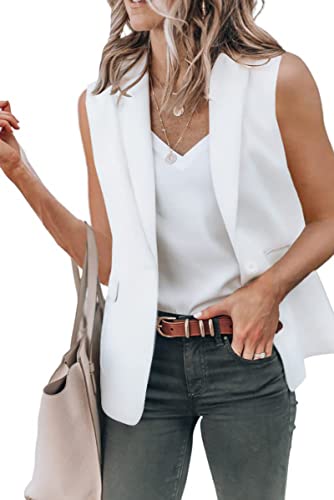 Oversized Blazers for Women Summer Casual Sleeveless Lapel One Button Vests Elegant Open Front Office Suit Jackets4