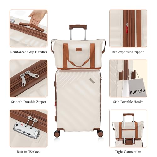 Image of 6 piece Luggage Set Expandable Suitcase 22x14x9 Airline Approved Carry on, ABS Hard Case Suitcases with Spinner Wheels, TSA Lock, (Beige)