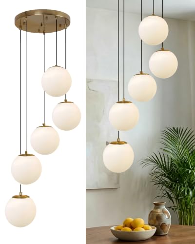 5-Light Globe Chandelier Mid Century Brass Gold Cluster Pendant Lights