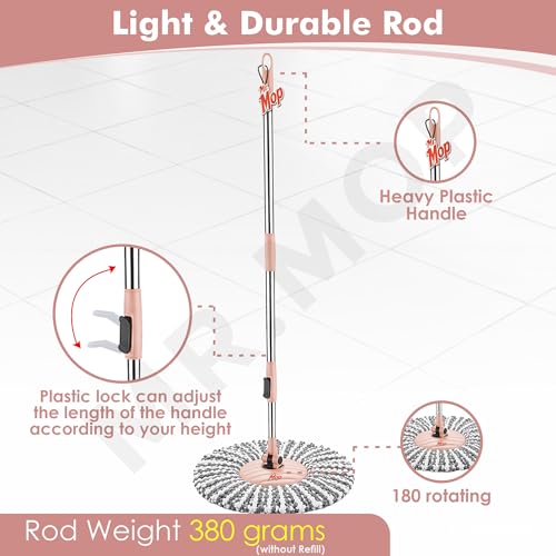 Image of Mr.Mop 360 Spin Universal Stick Rod with 1 Microfiber Grey Refill | Magical Extendable Handle Pocha for Floor Cleaning - Peach Rod Set + 1 Refill