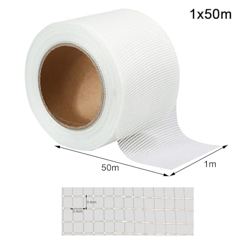MFLCBK Armierungsgewebe Rolle Glasfasergewebe Reinforcement Fabric Fibreglass Fabric Interior Plaster Fabric Fabric Roll,for Facade Insulation Fliesen,Gips,Wand,Nicht klebrig(Größe:1x50m)