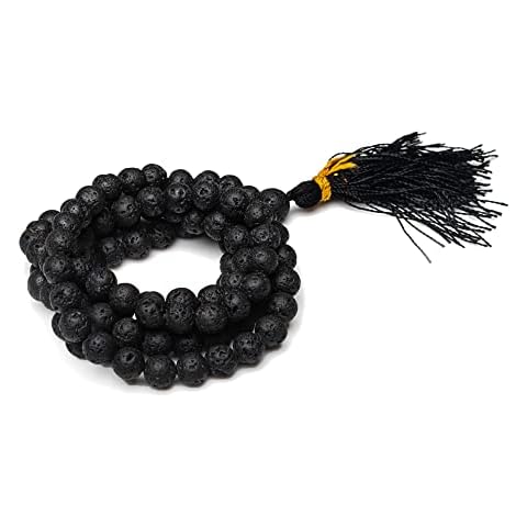 Wonder Care Lava Mala Prayer Beads |108 Mala Beads Healing Crystal Gemstone | Tibetan Buddhist Prayer Bead Japa Mala Tassel For Meditation, Yoga & Prayer 8mm, Stone, No Gemstone Cover