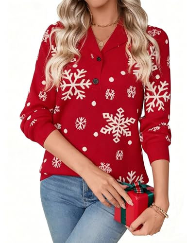 Image of LOMON Sweaters for Women 2025 Fall Knitted V-Neck Collared Button Pullover Dressy Casual Long Sleeve Polo Shirts Business