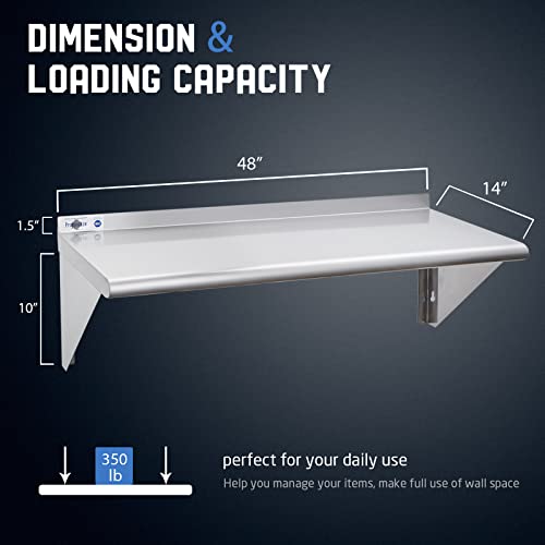 Image of Profeeshaw NSF Stainless Steel Shelf 14 inch x 48 inch, Commercial Wall Shelving