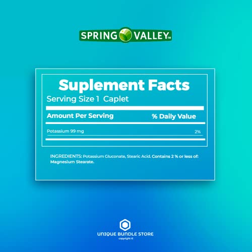 Spring Valley, Potassium Supplement, Caplets Dietary Supplement, 99 Mg, 250 Count + 7 Day Pill Organizer Included #TOP4
